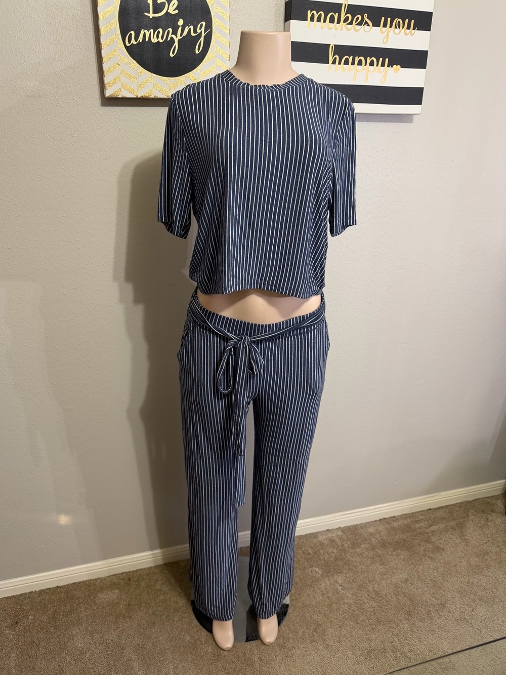 Navy & White Striped Two-Piece Lounge Set